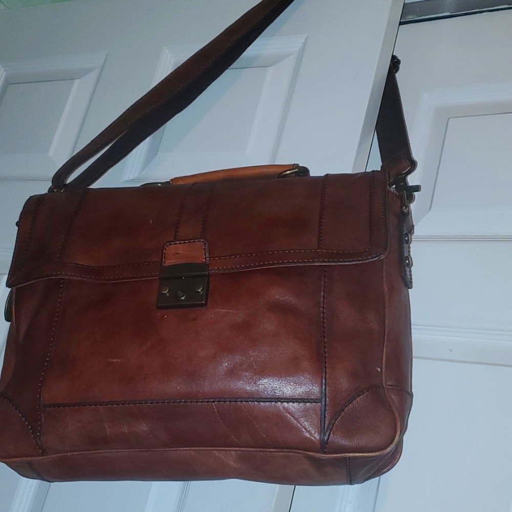 Fossil Leather Briefcase Guc Nice Brown Color - image 1